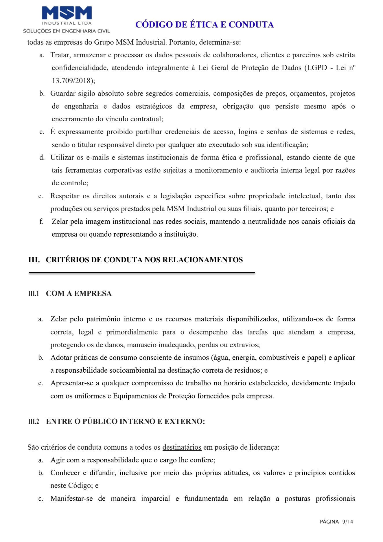 Código de Conduta e Ética - página 9
